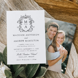 黒エレガント色Chinoiserieフローラ結婚写真 招待状