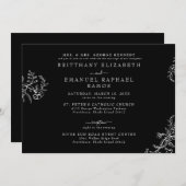 黒エレガント色Chinoiserie花嫁の親結婚の 招待状 (正面/裏面)