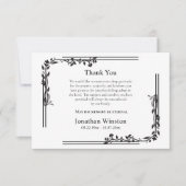 黒エレガント花つる植物正統の葬儀 サンキューカード (正面)