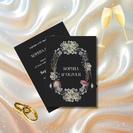 黒エレガント花とキノコリース結婚ズ 招待状