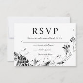 黒エレガント花タイポグラフィ結婚フローラ 出欠カード (正面)