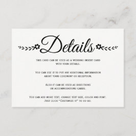 黒エレガント花タイポグラフィ結婚詳細 エンクロージャーカード