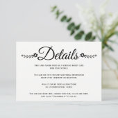 黒エレガント花タイポグラフィ結婚詳細 エンクロージャーカード (スタンド正面)