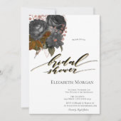 黒エレガント花ブライダルシャワー 招待状 (正面)