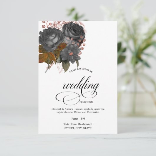 黒エレガント花リハーサルディナー 招待状 (スタンド正面)