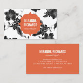 黒エレガント花柄美しい名刺 名刺 (正面/裏面)