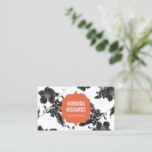 黒エレガント花柄美しい名刺 名刺 (スタンド正面)