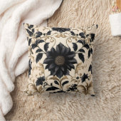 黒エレガント花柄 クッション (ブランケット)