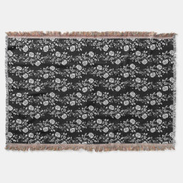 黒エレガント花柄 スローブランケット