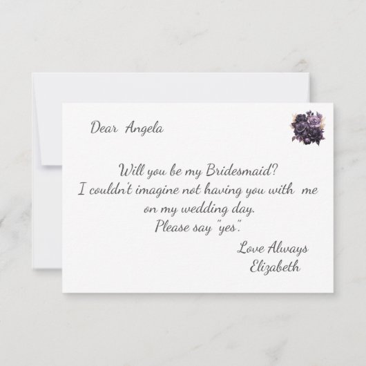 黒エレガント花花花花嫁カード 招待状 (裏面)