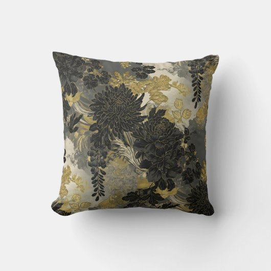 黒エレガント花装飾用クッション-ヴィンテージ クッション (正面)