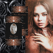 黒エレガント茶色の華美オーナメントと写真 名刺