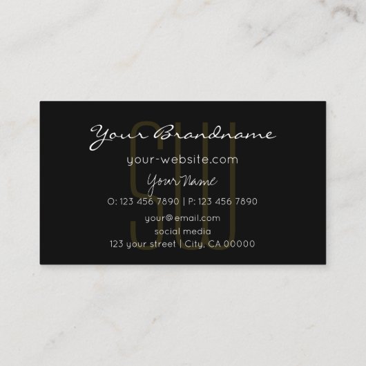 黒エレガント茶色グリッター星イニシャル 名刺 (裏面)