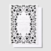 黒エレガント華美フローラ結婚フレーム ベラム紙招待状 (オフセット)