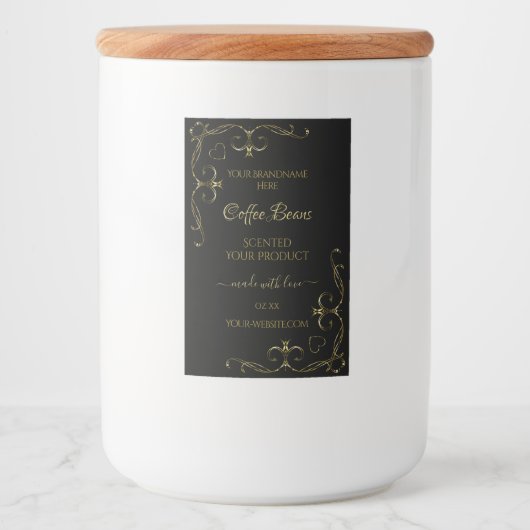 黒エレガント華美製品ラベルの金ゴールドコーナー フードラベル (正面)