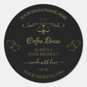 黒エレガント華美製品ラベルの金ゴールドハート ラウンドシール (正面)