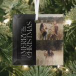 黒エレガント葉モダンミニマル写真 ガラスオーナメント<br><div class="desc">写真数々のエレガント黒と白の水の色の植物性タイポグラフィメリーモダンクリスマスの休日のオーナメント。</div>