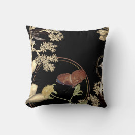 黒エレガント蝶フローラデザイン クッション