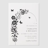 黒エレガント蝶ボタニカル結婚ズ ベラム紙招待状 (正面)