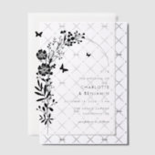 黒エレガント蝶ボタニカル結婚ズ ベラム紙招待状 (オフセット (招待状))