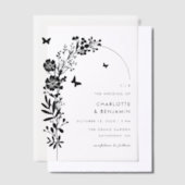 黒エレガント蝶ボタニカル結婚ズ ベラム紙招待状 (オフセット)