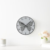 黒エレガント蝶・白蝶 ラウンド壁時計 (ホーム)