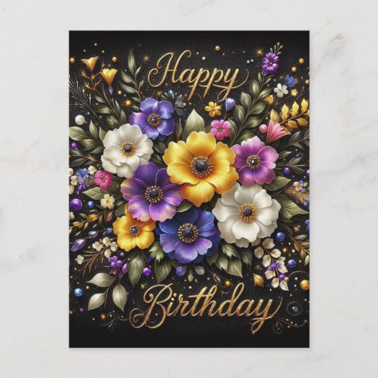 黒エレガント誕生日はがき ポストカード (正面)