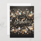 黒エレガント誕生日はがき ポストカード (正面/裏面)
