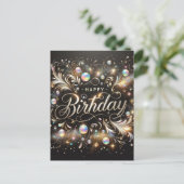 黒エレガント誕生日はがき ポストカード (スタンド正面)