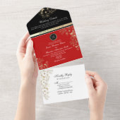 黒エレガント赤オールインワン招待状 オールインワン招待状 (貼ってはがせる)