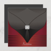 黒エレガント赤コンテンポラリーパーティー 招待状 (正面/裏面)