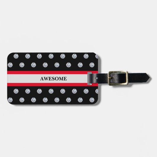 黒エレガント赤シルバーラゲージタグ ラゲッジタグ (正面横)