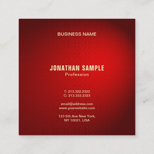 黒エレガント赤ダマスク金ゴールド文字クールテンプレート スクエア名刺 (裏面)