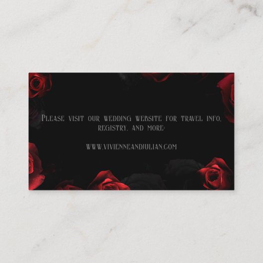 黒エレガント赤フローラの結婚詳細カード エンクロージャーカード (裏面)