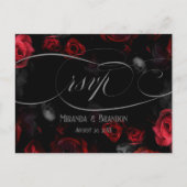 黒エレガント赤フローラ結婚式RSVPポストカード 案内ポストカード (正面)