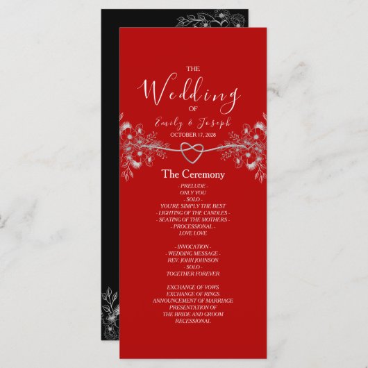 黒エレガント赤フローラ結婚 プログラム (正面/裏面)