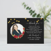 黒エレガント赤フローラ葬儀サンキューカード サンキューカード (スタンド正面)