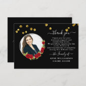 黒エレガント赤フローラ葬儀サンキューカード サンキューカード (正面/裏面)