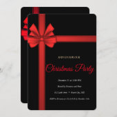 黒エレガント赤リボン 招待状 (正面/裏面)