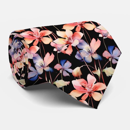 黒エレガント赤ワイルドフラワーネックタイ ネクタイ (ロール)