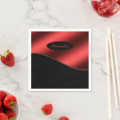 黒エレガント赤波スタイリッシュデザインパーソナライズ スタンダードカクテルナプキン (インサイチュ)