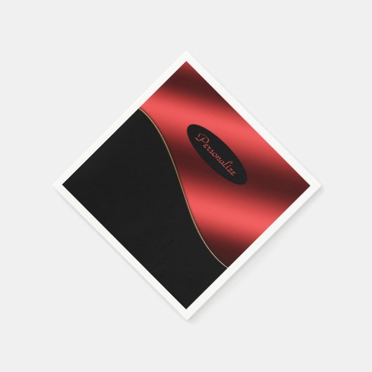 黒エレガント赤波スタイリッシュデザインパーソナライズ スタンダードカクテルナプキン (角)