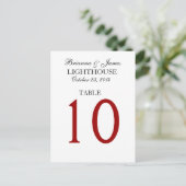 黒エレガント赤白のテー結婚ブル番号カード ポストカード (スタンド正面)