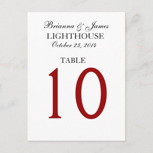 黒エレガント赤白のテー結婚ブル番号カード ポストカード (正面)