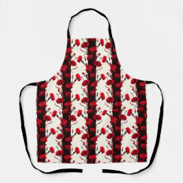 黒エレガント赤白フローラストライプカーネーション エプロン