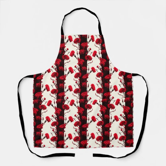 黒エレガント赤白フローラストライプカーネーション エプロン (正面)