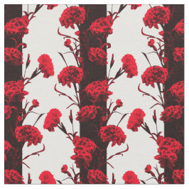 黒エレガント赤白フローラストライプカーネーション ファブリック