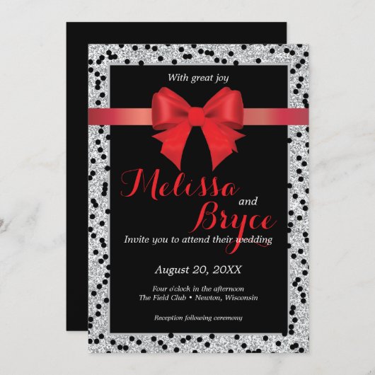 黒エレガント赤結婚式招待状 招待状 (正面/裏面)