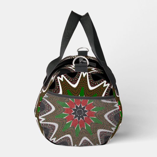 黒エレガント赤緑フローラアートパターンデザイン ダッフルバッグ (右)