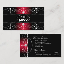 黒エレガント赤華美縁ど宝石ロゴ写真 名刺